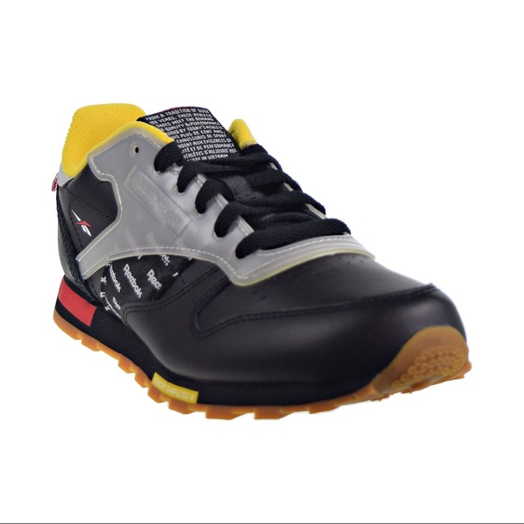 NEW Reebok Classic Leather Altered Big Kids' Shoes Black/Red/Yellow/Grey dv5251 - Picture 3 of 6